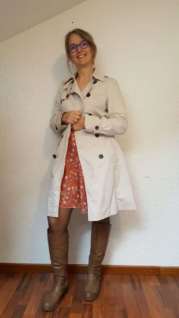 Robe Orange Bottes Trench Ouvert